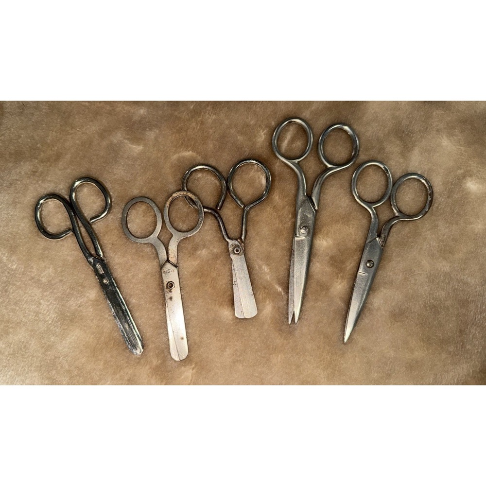 Vintage Scissors Lot Silver Small Metal Steel KleenCut 5 pieces